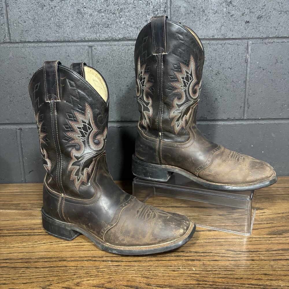 Double H Cowboy Boots Brown Leather Square Toe Western Embroidered Men’s 8 D